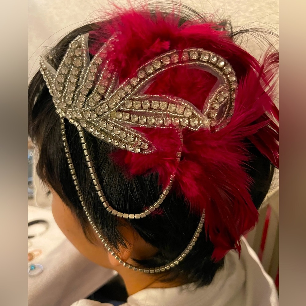 Women’s Party Burgundy Head Piece with Diamonds